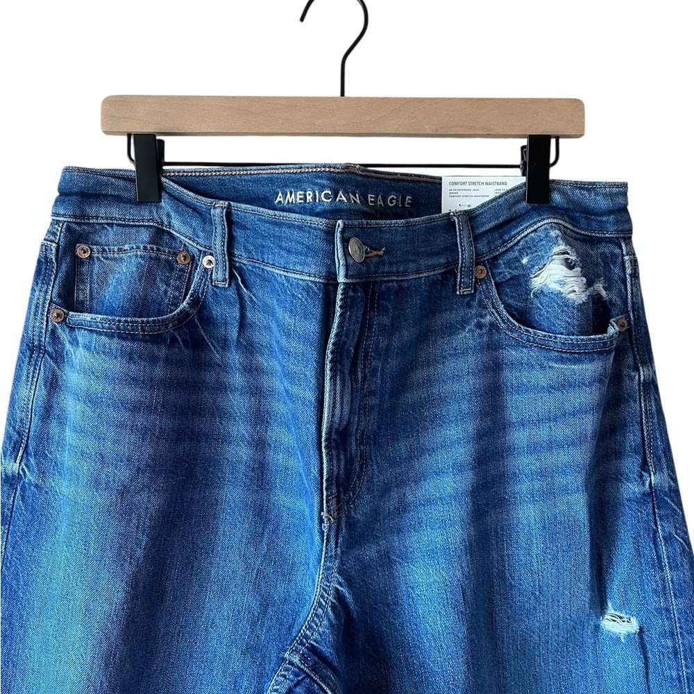 American Eagle NWT Women’s Ex-Boyfriend Jean Shadow Patched Blues Stigrid Sz 14 - Picture 4 of 8